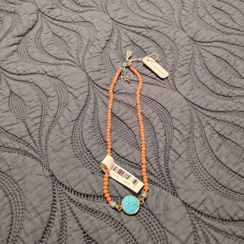 Nakamol coral bead necklace with turquoise pendant